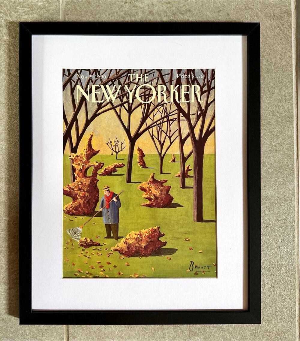 Framed 1990 The New Yorker Nov 5 Magazine Cover by Benoit van Innis Leaves